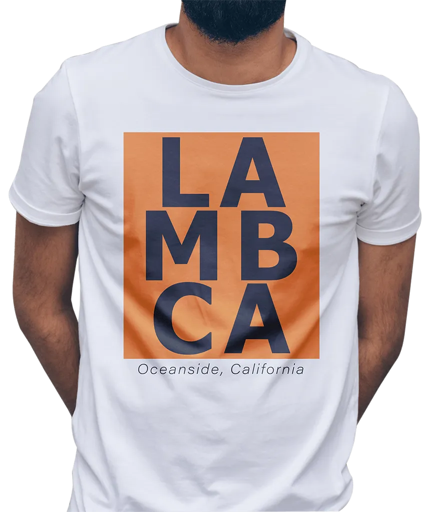 LAMBCA on a white t-shirt